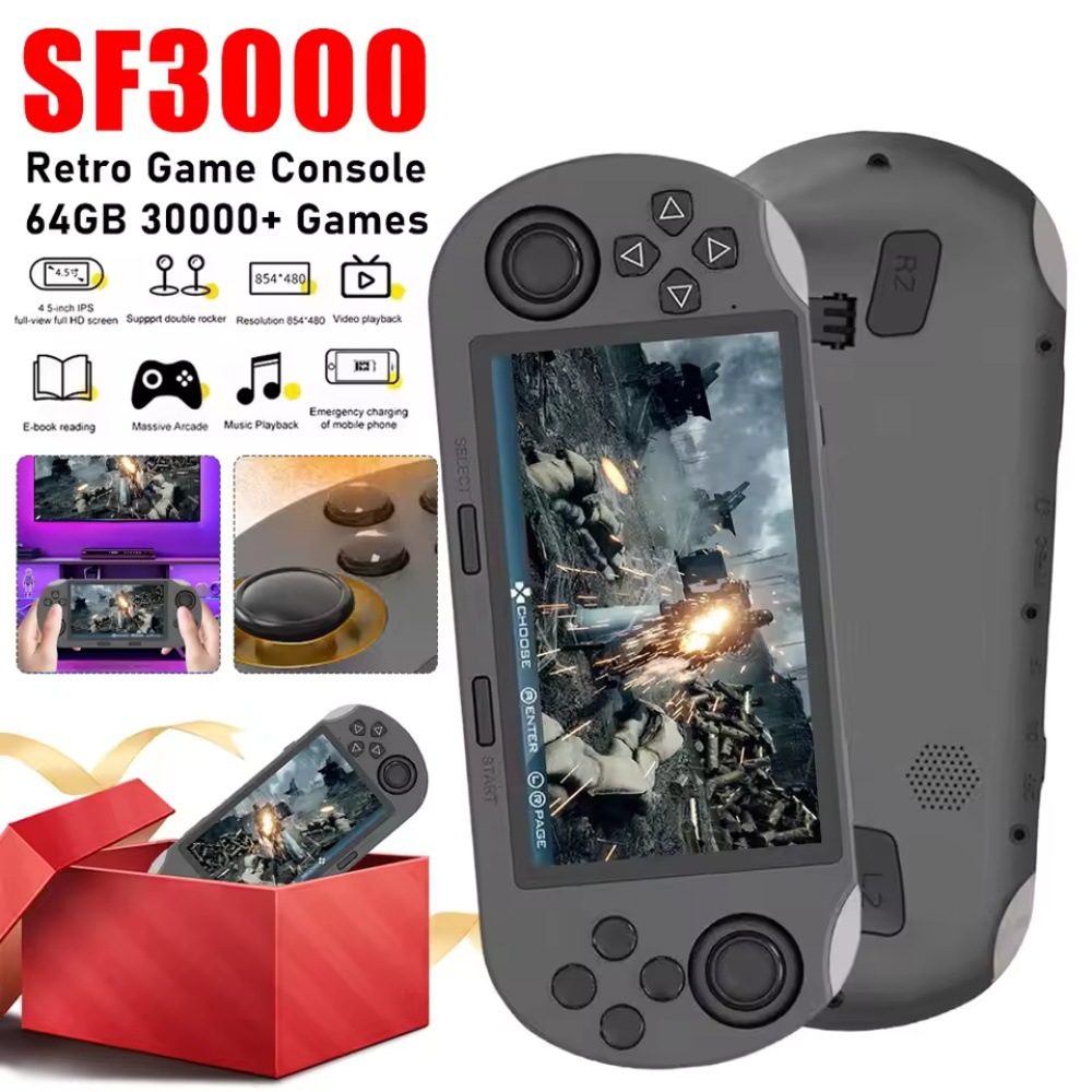 Cross-Border Hot Model 4.5inch Large Screen Sf3000 Dual Joystick Psp Game Console Open Source Handheld Nostalgic Handheld Game Console