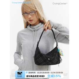 CryingCenter 黑色仿毛毡格纹手提斜挎包 哭喊中心