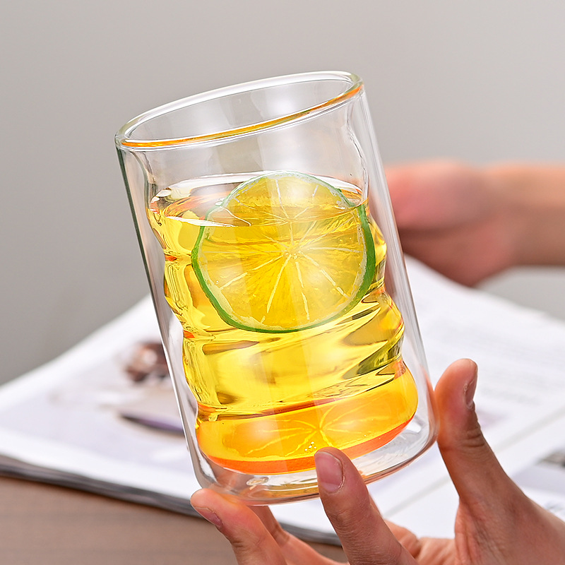 Taza de café de doble rosca de alto aislamiento de borosilicato de vidrio doméstico de gran capacidad de taza de leche transparente fabricantes de tazas de agua