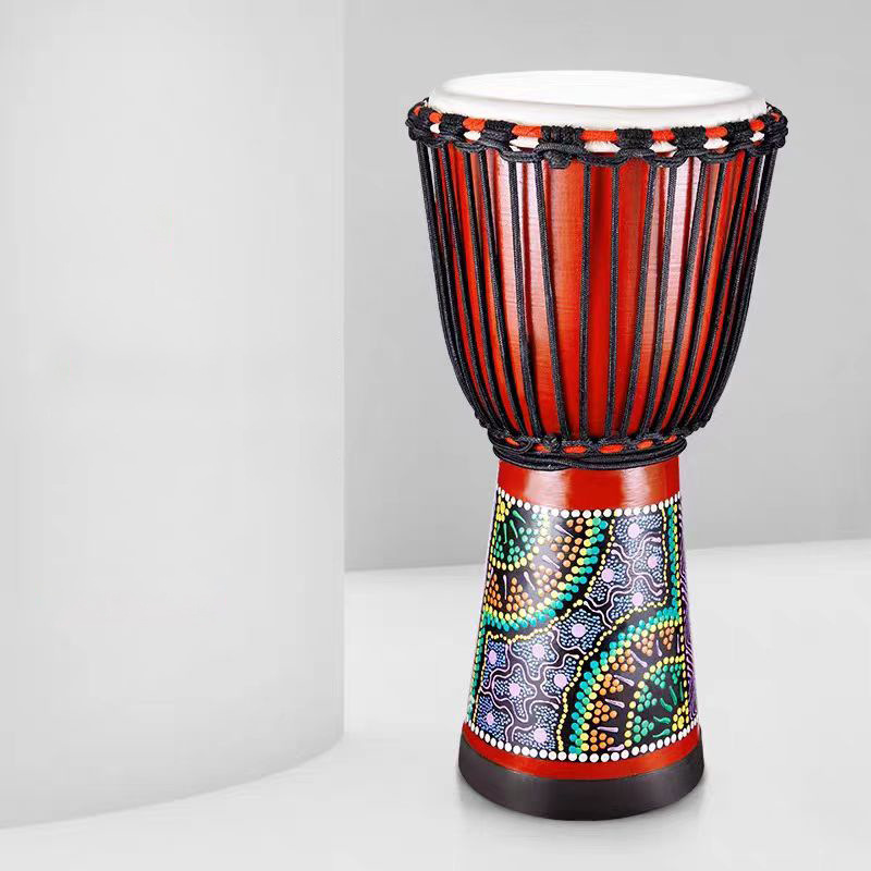 Tambor africano pintado rojo de 12 pulgadas, práctica para principiantes, introducción para adultos, tambor africano de piel de cabra de caoba