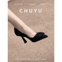 法式尖头黑色方扣高跟鞋女细跟2025新款职业浅口OL风单鞋气质百搭