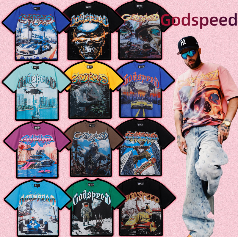 Amirigodspeed American High Street Skull Print Short-Sleeved T-Shirt for Men and Women, Loose Casual Top, Summer European Amirigodspeed American High Street Skull Print Short-Sleeved T-Shirt for Men and Women, Loose Casual Top, Summer European