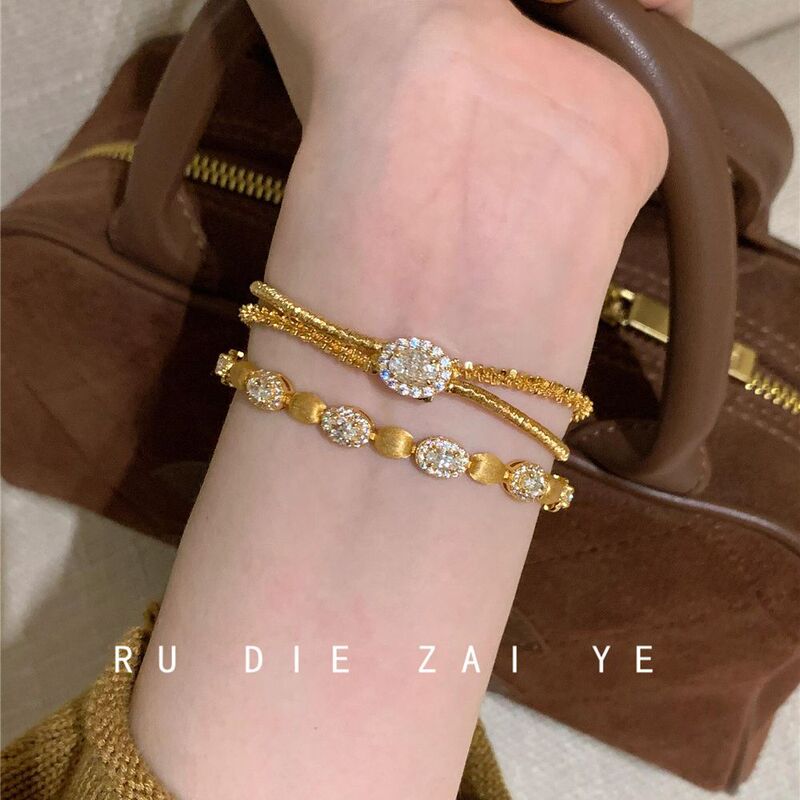 Super heavy! Double-layer Brilliant Gold Bracelet Women's Light Luxury High-end Luxury Vintage Brushed Bracelet