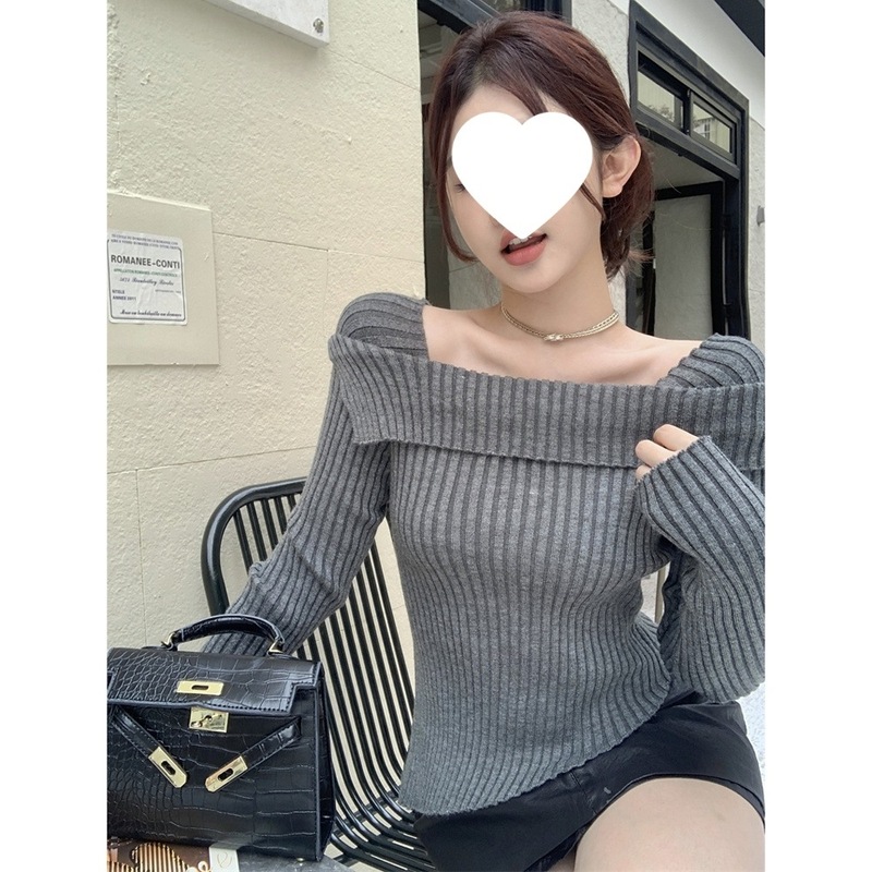 韩系长袖不规则下摆坑条针织衫2025秋季新款修身显瘦甜辣上衣女潮|undefined