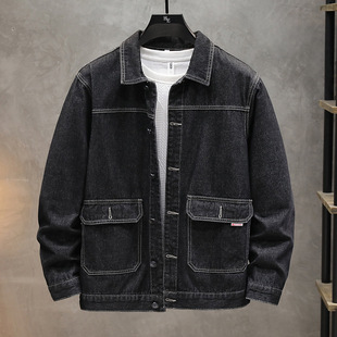 5015#300 Jin Men's Fall/Winter New Cowboy Jacket Men's Loose Simple Casual Lapel Cowboy Jacket