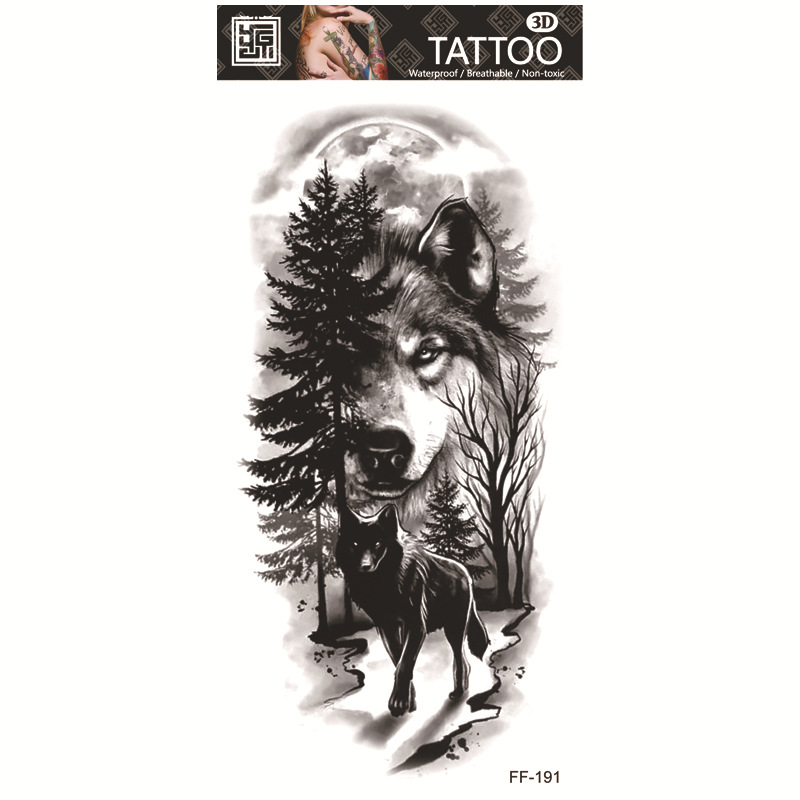 Yuanhua fábrica de pegatinas de tatuaje a prueba de agua en stock al por mayor cabeza de Lobo tótem texto árabe tatuaje pegatinas suministro transfronterizo