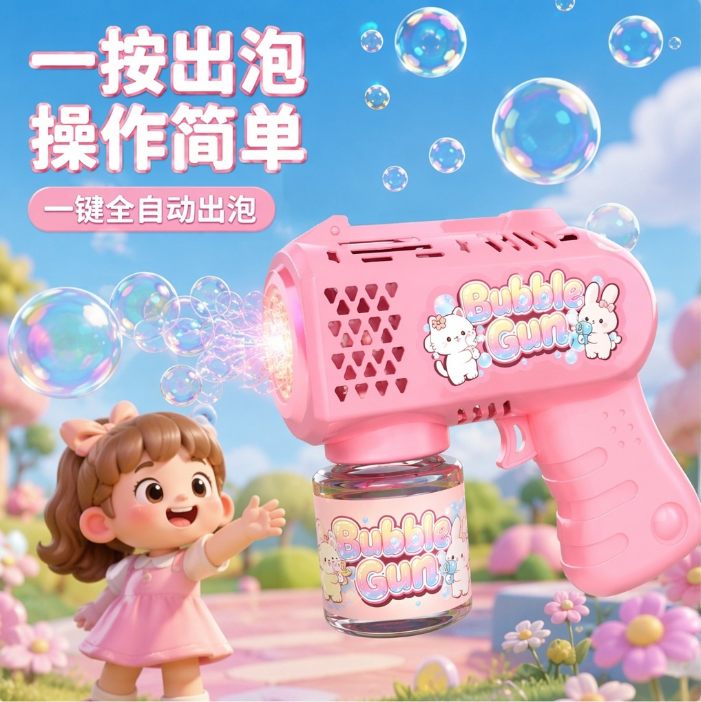 萌趣泡泡枪多孔儿童电动全自动手持泡泡玩具不漏液地摊批发礼品产品实拍图