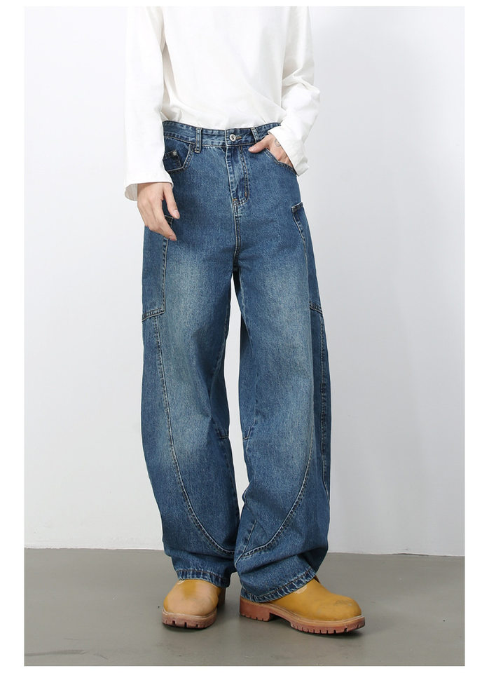 Quần jean nam ống rộng phong cách đường phố retro, nhiều túi hộp, dáng lỏng lẻo — Denim đen, Trắng, màu hồng, màu xanh chi tiết 34