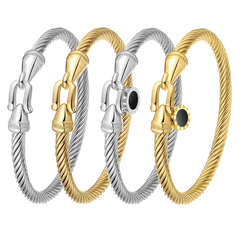 Amazon cross-border wholesale stainless steel horseshoe lock cable bracelet couple twist Roman numeral tag hand Amazon cross-border wholesale stainless steel horseshoe lock cable bracelet couple twist Roman numeral tag hand