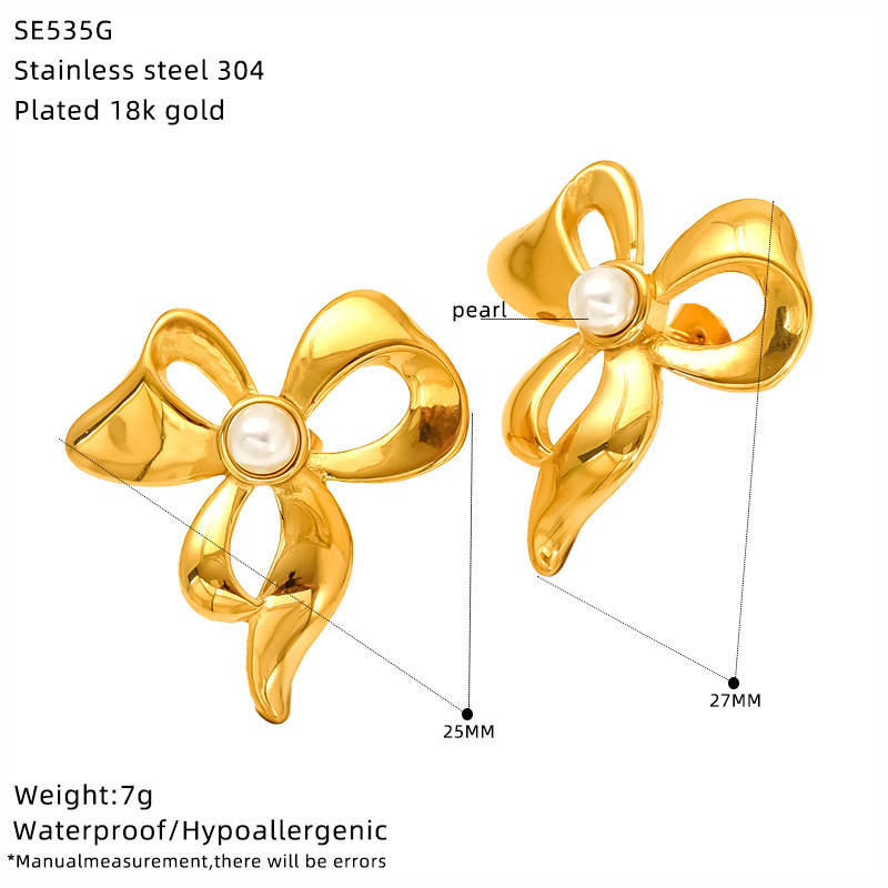 All Seasons Season 1 Pair Retro Classic Style Heart Shape Bow Knot 304 Stainless Steel Ear Studs