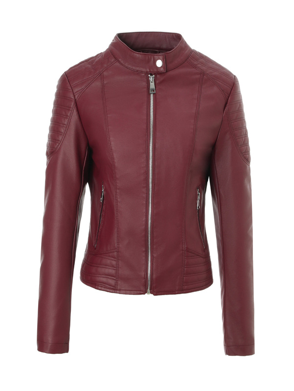 跨境女士欧码修身皮衣秋冬立领外套复古机车皮夹克Women's coat|undefined