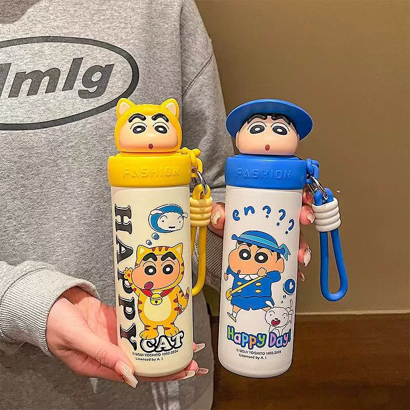 Чашка для воды Crayon Shin-chan, студенческая мультяшная чашка-термос, портативная чашка из нержавеющей стали 304, красивая соломенная чашка