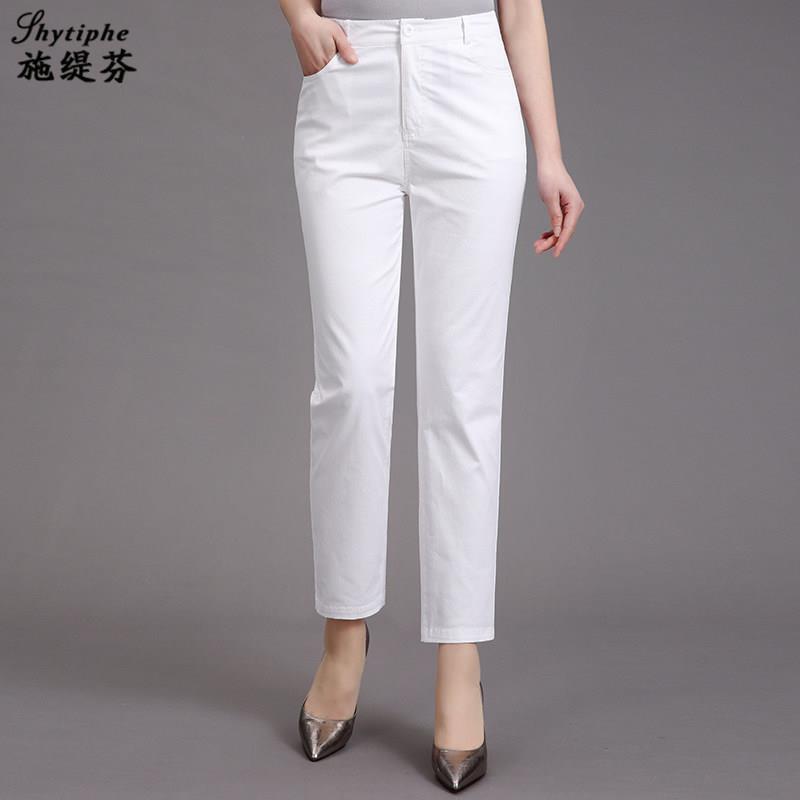 Middle-Aged Mom's Cropped Pants for Women, 2024 Summer Thin Style, High-Waisted Loose Straight-Leg Versatile Women's Jeans