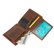 欧美跨境疯马皮钱包头层牛皮男士钱包RFID防盗刷复古卡包一件代发