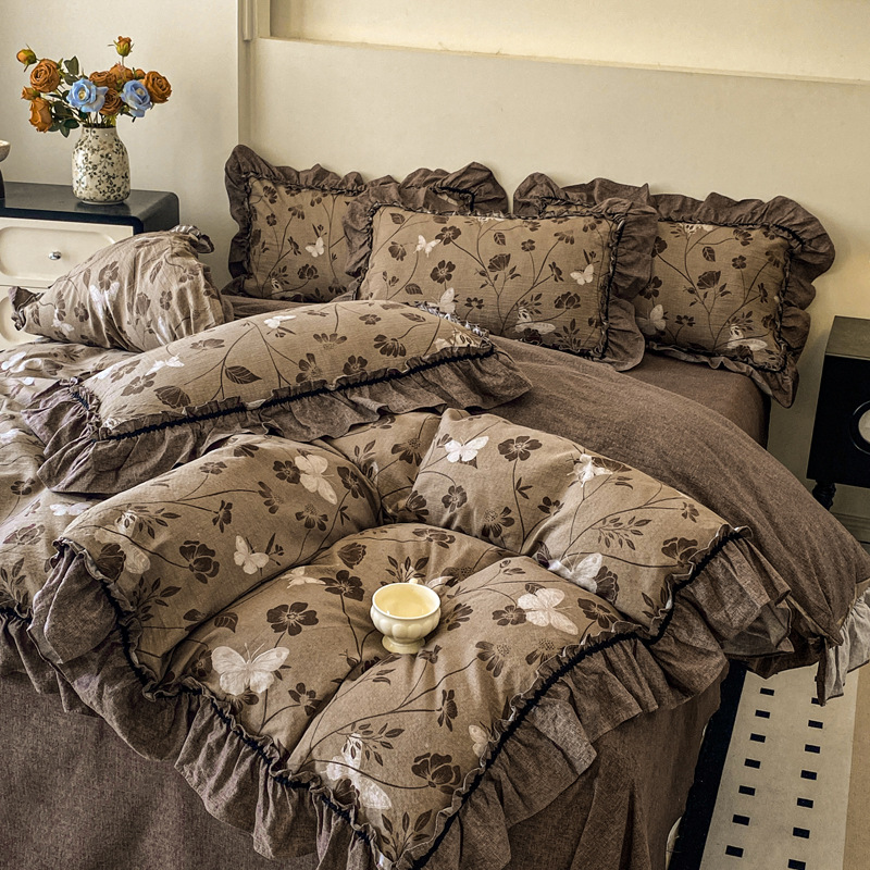 Jogo de cama vintage floral estilo boho com renda_voghion.com