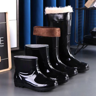 Rain boots men's wholesale labor protection shoes non-slip waterproof shoes rain boots high rubber shoes water boots water shoes with velvet cotton acid and alkali resistant