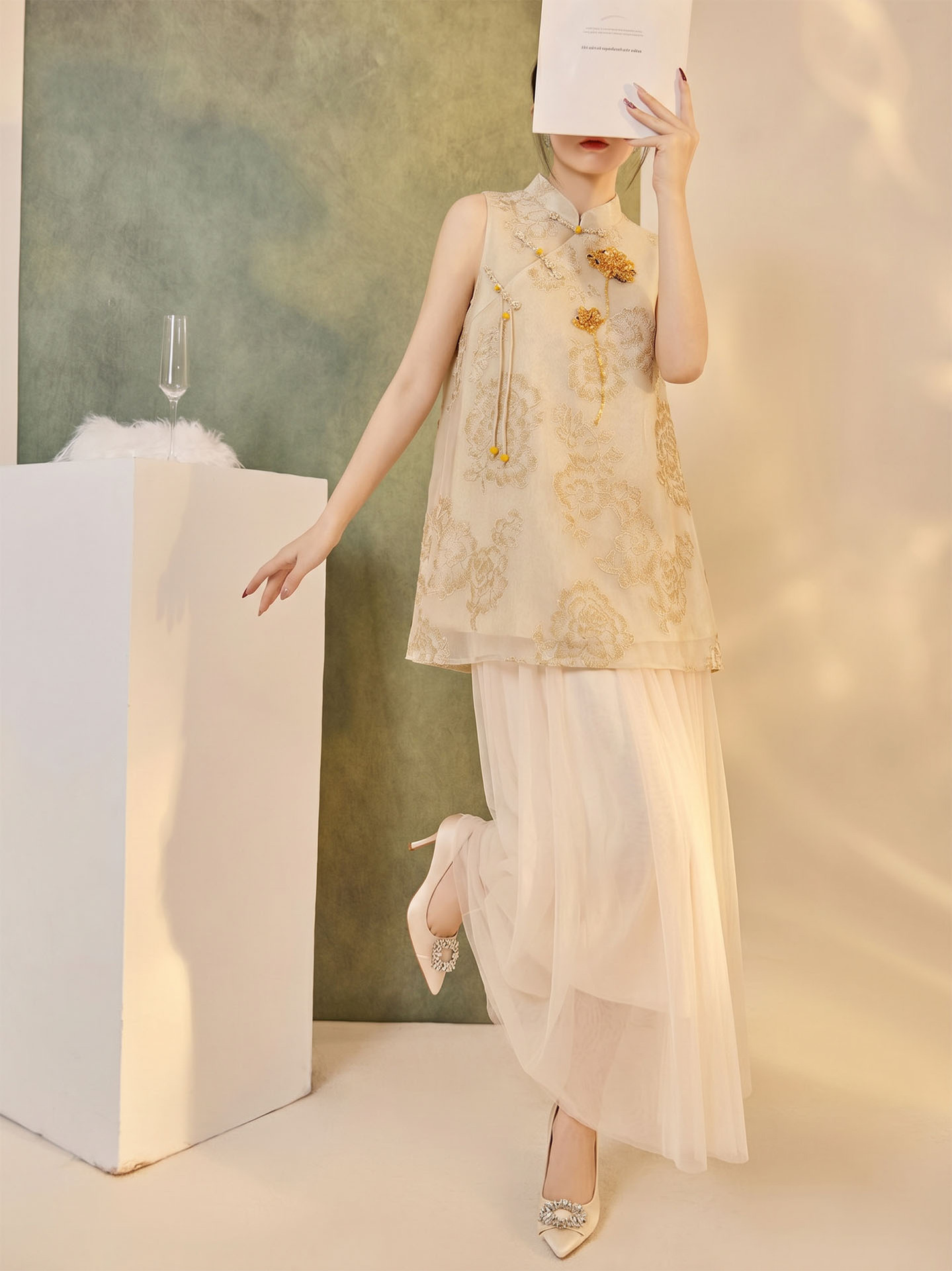 Đầm vest nữ retro chất jacquard cài snap — nghệ