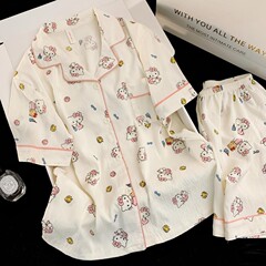 夏季睡衣女短袖短裤学生宿舍皮球KT猫云朵棉甜美少女外穿家居服套