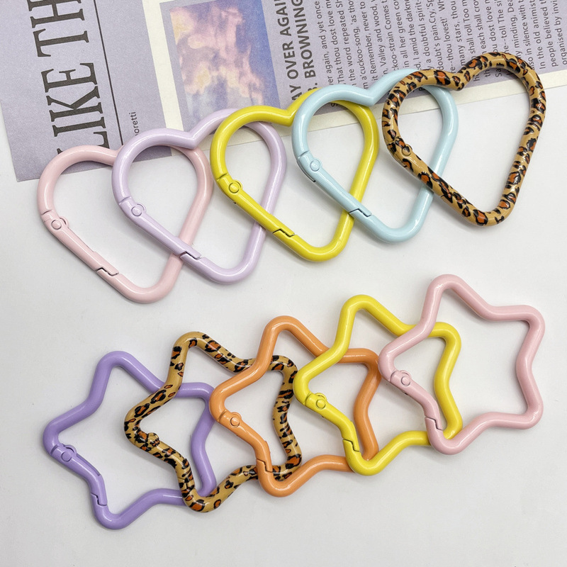 Painted Alloy Big Heart Five-Pointed Star Bone Keychain Spring Ring DIY Jewelry Accessories Bag Pendant Car Decoration