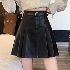 高腰黑色皮裙半身裙子女春秋装2025年新款时尚a字百褶短裙小个子