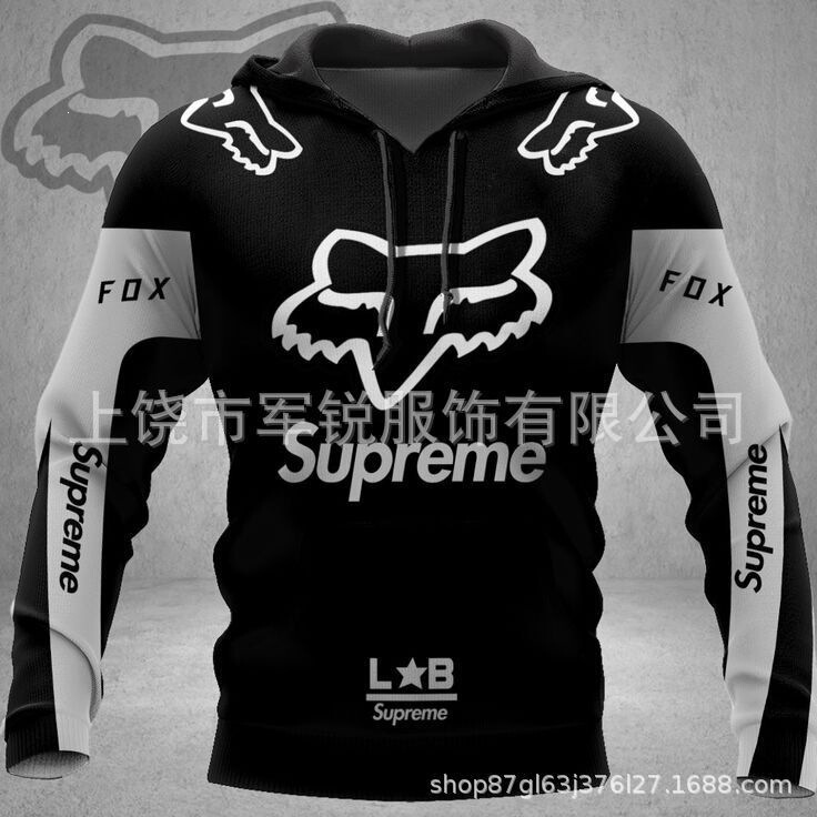 Cross-Border Popular 3D Printed Hooded Sweatshirt for Men, Trendy Brand Fox Racing Pattern, European and American Street Fashion Jacket