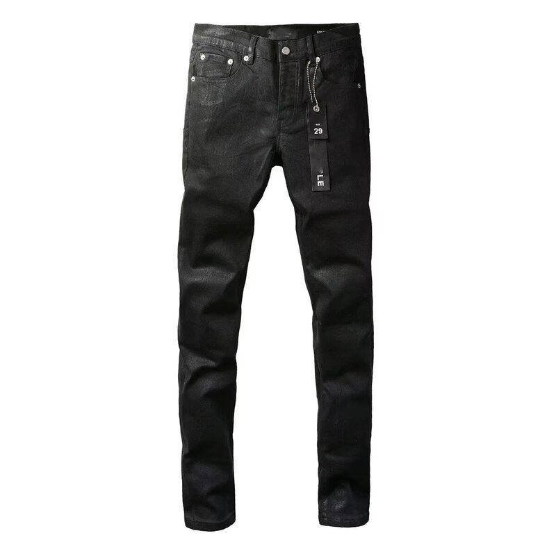 2026 black coated waxed pleated straight-leg pants, American-style niche jeans with rivets, slimming, floor-length men's trousers