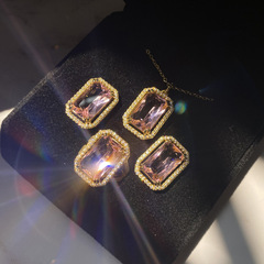 Versa歐美金璨Tiktok吊墜 鍍18K金 小眾3色套裝 微鑲滿鋯耳釘