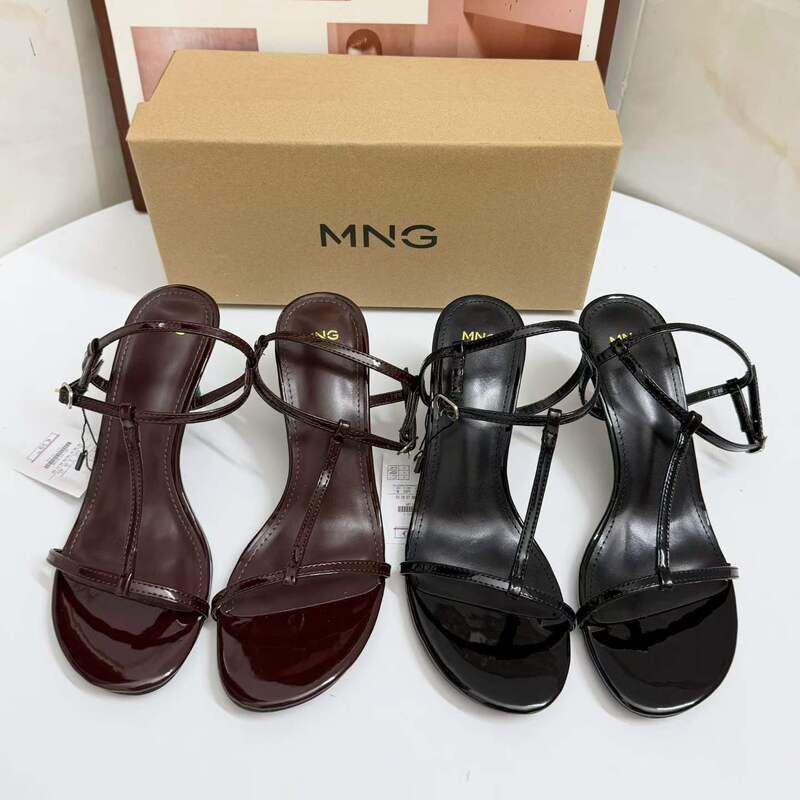 MNG Mango Women's Shoes 2026 Summer New Lace-Up Stiletto Sandals with Round Toe Design French High-Heel Sandals MNG Mango Women's Shoes 2026 Summer New Lace-Up Stiletto Sandals with Round Toe Design French High-Heel Sandals
