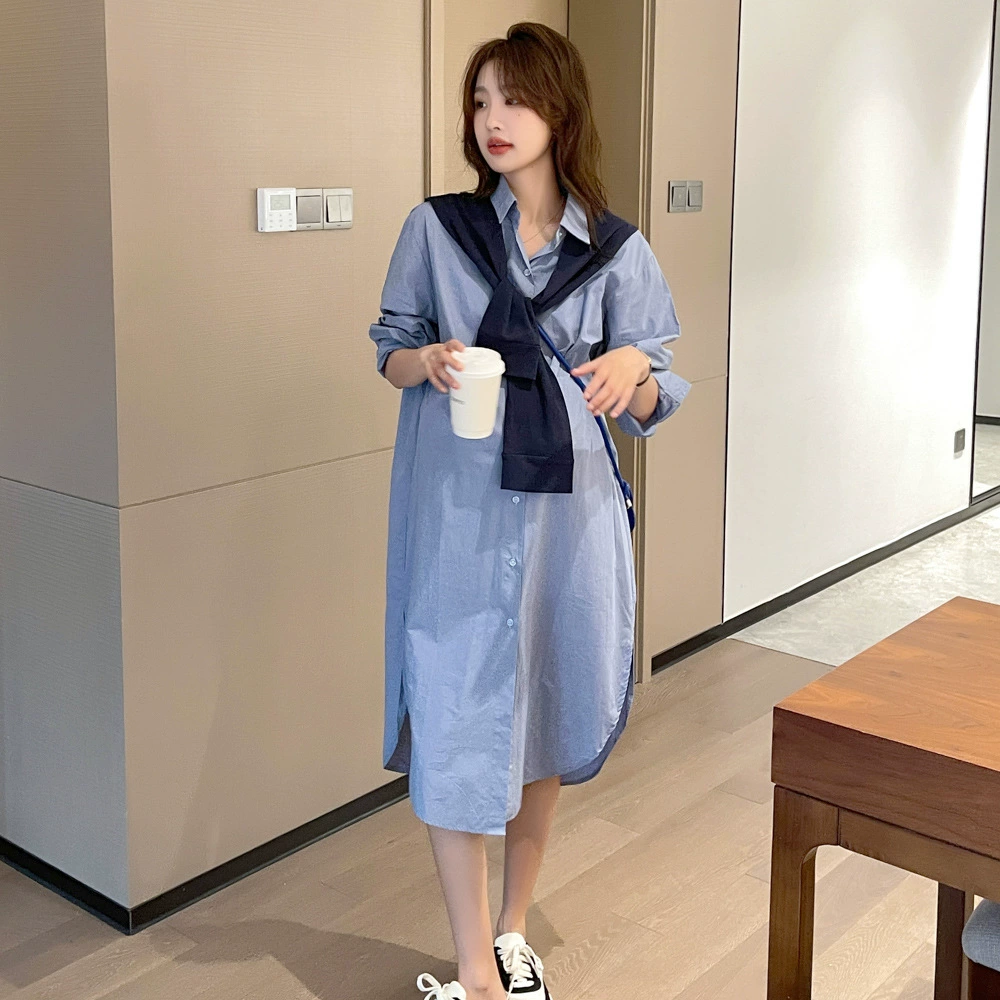 Весной и летом Новое Стильное платье для беременных, популярное в Интернете модное платье-шаль, Модное Длинное Платье-рубашка для мамы на выход