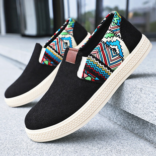 Men's Shoes New Printed Casual Shoes Shallow Mouth Old Beijing Cloth Shoes Lightweight Shoes Trendy Single Shoes Soft Sole Breathable Sneakers
