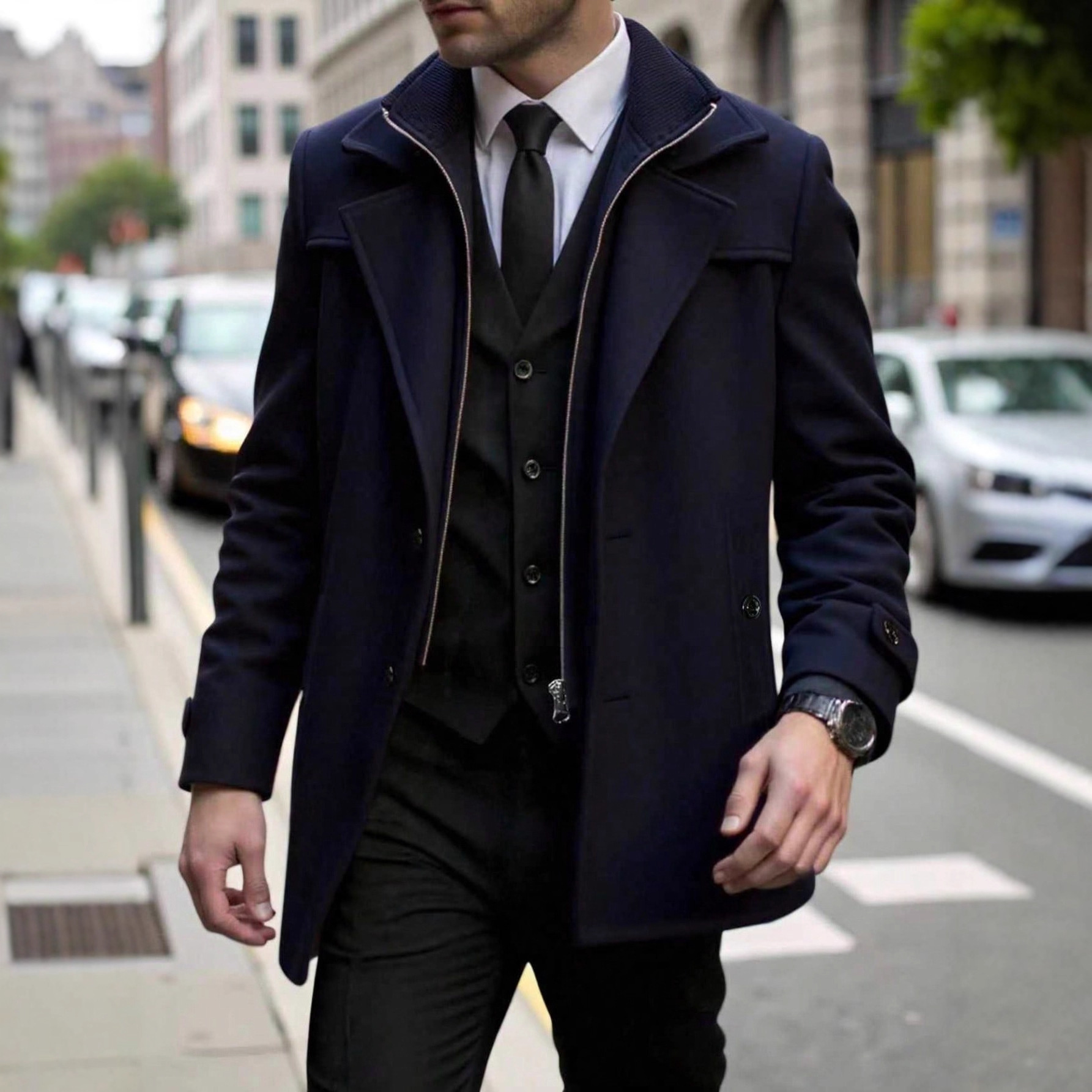 Herfst/Winter 2025 Internationale Handel Grensoverschrijdende Europese en Amerikaanse Herenkleding Wollen Jas met Rits Zakelijk 240804_voghion.com