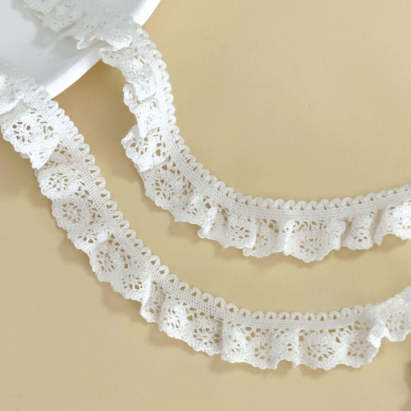 2.3cm Elastic Pleated Lace Trim, Elastic Lace Fabric, Wholesale Cotton Accessories, New Beige Color Ruffled Edge, Discounted Price 2.3cm Elastic Pleated Lace Trim, Elastic Lace Fabric, Wholesale Cotton Accessories, New Beige Color Ruffled Edge, Discounted Price