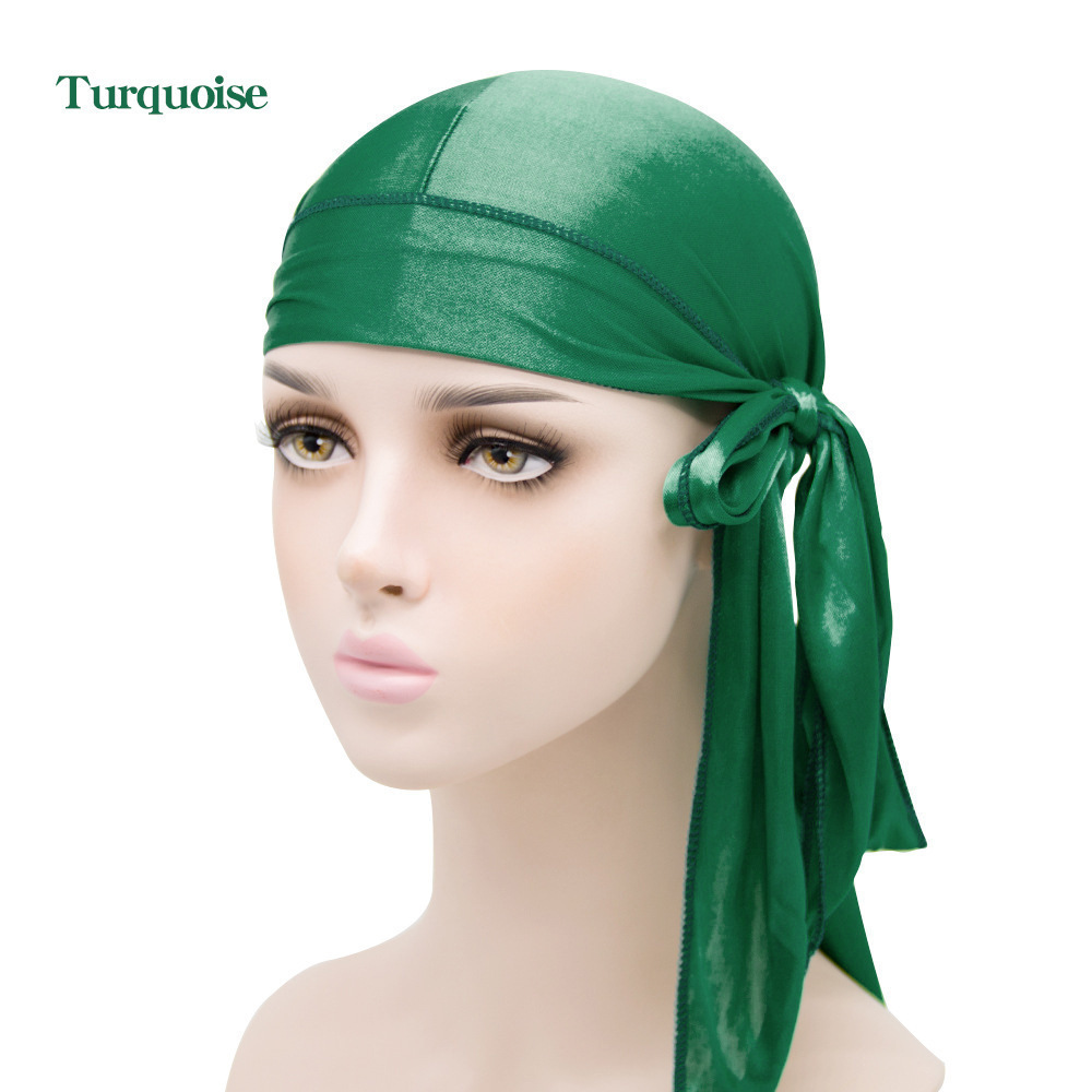 Europa y los Estados Unidos venden en caliente seda larga cola pirata sombrero seda sombrero silky durag fábrica venta directa turbante