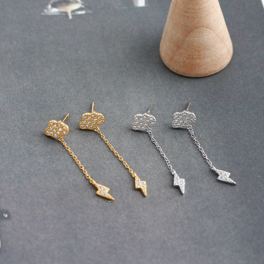 Fashion Clouds Lightning Silver Tassel Inlay Zircon Drop Earrings 1 Pair