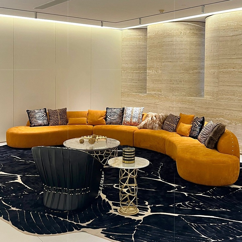 Robert sandpaper corner sofa set orange large apartment luxury villa high-end living room furniture