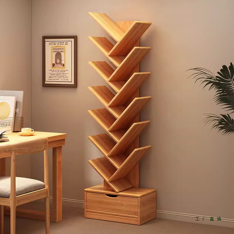 Tree-Shaped Bookshelf Floor-Standing Bedroom Storage Rack Living Room Cabinet Simple Storage Bookshelf Home Multi-Layer Creative Narrow Bookcase
