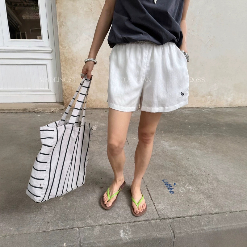 Lazy Old Money Style Embroidered Pony Shorts, New Summer Women's Fashion, Versatile, Simple, Relaxed, Loose Casual Pants Lazy Old Money Style Embroidered Pony Shorts, New Summer Women's Fashion, Versatile, Simple, Relaxed, Loose Casual Pants