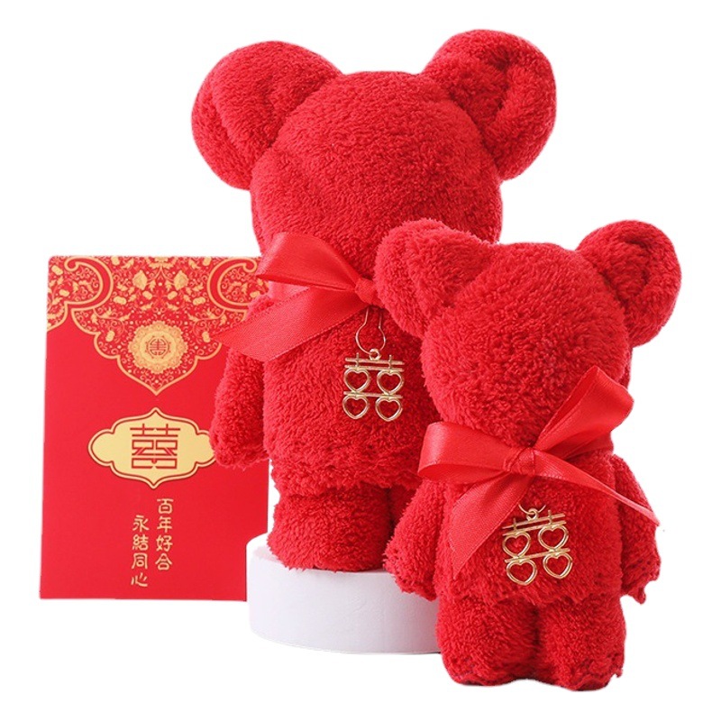 Coral Velvet Towel, Pearl Bow, Bear Square Towel, Wedding Shop, Business Birthday Opening Gift, Wedding Companion Gift