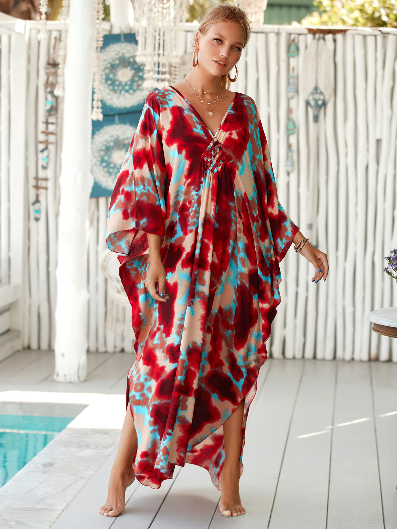 224g Weight Sunscreen Shirt Outerwear Type 3/4 Length Sleeve Sleeve Length Polyester Fabric Type Long Top Length V Neck Neckline Printing, Leopard Pattern Spring&Summer Season Women's Gender Vacation, Beach Style Women's Printing Leopard Vacation Beach Cover Ups 154