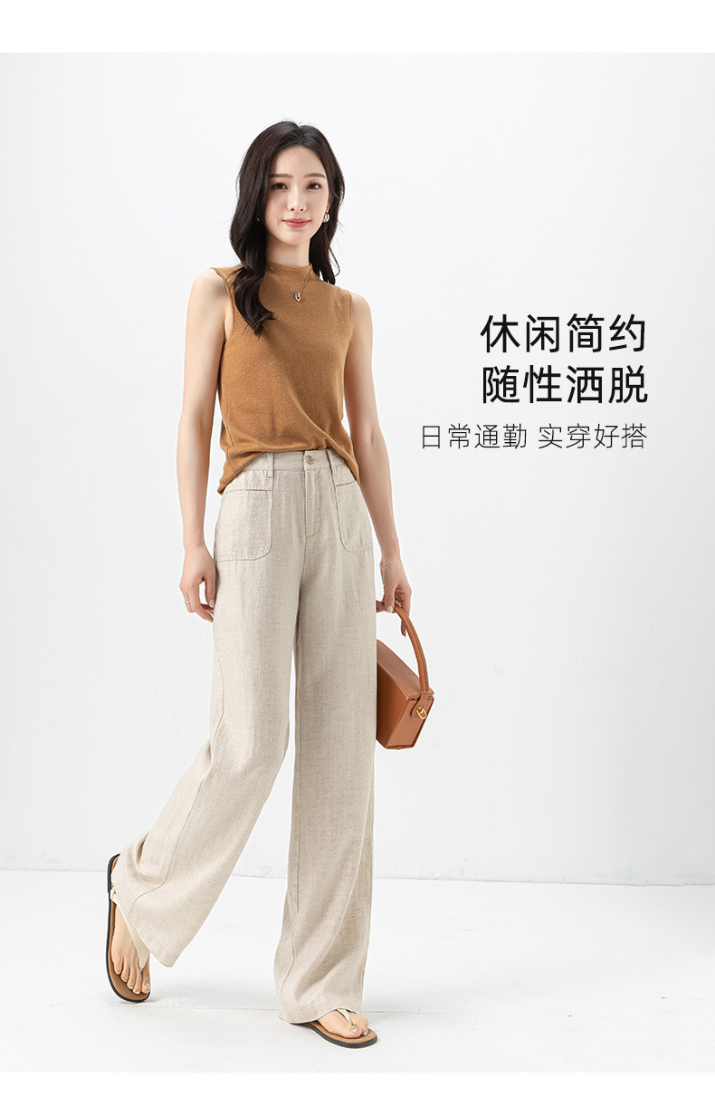 Quần ống rộng Tencel cạp cao dáng suông vải lanh mùa hè — Màu tím-Thông thường (25327) chi tiết 21