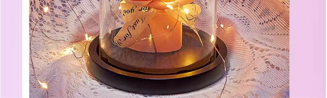 Silk Rose Bouquet with Glass Dome and LED String Light 7 Red Roses Romantic Gift for Her specifications