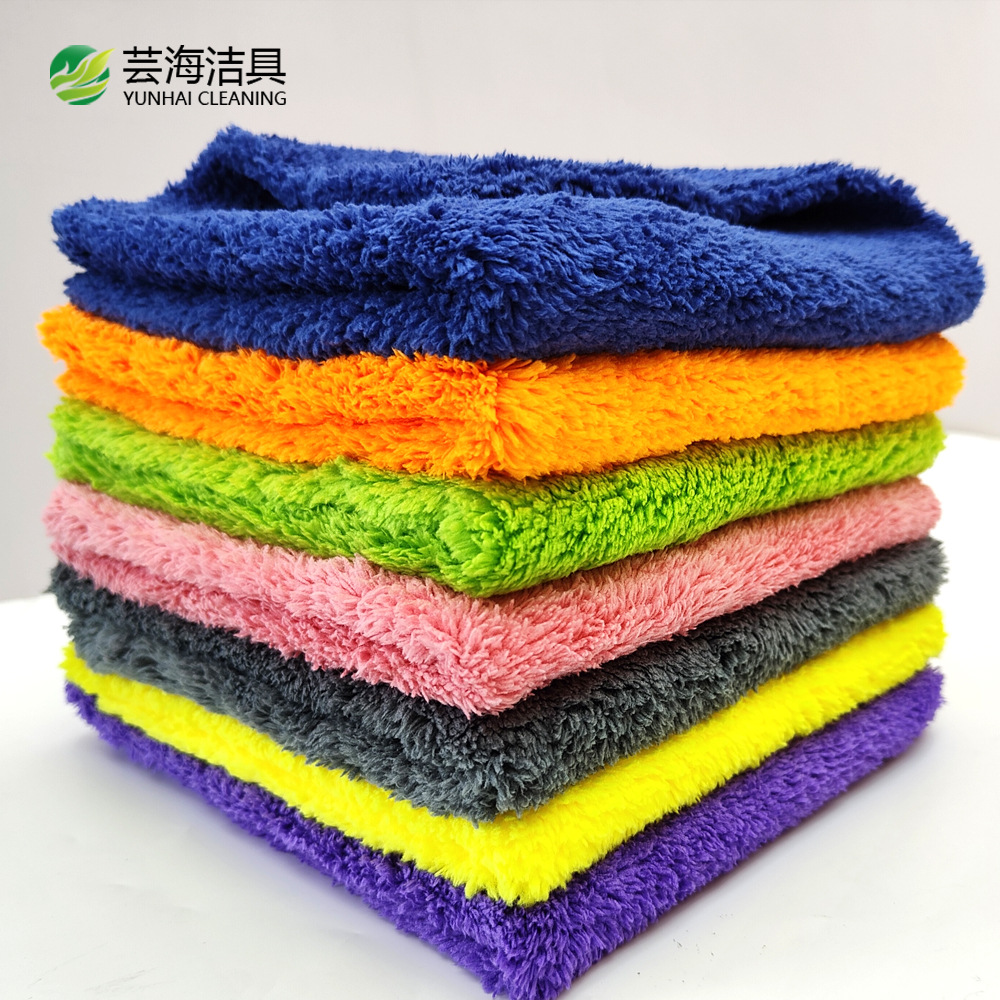 Thickened car wash towel ultrasonic hot coral fleece microfiber absorbent cleaning car towel cloth automotive supplies