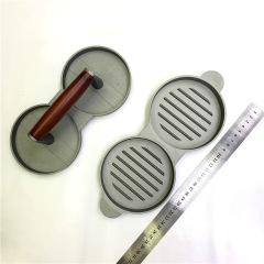 跨境手動不粘塗層漢堡壓 雙堡木頭手柄漢堡壓肉器 家用廚房小工具