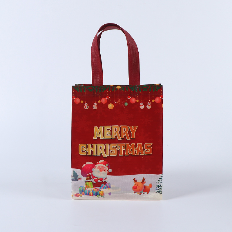 Bolso de Navidad de punto transfronterizo, bolsa de embalaje de regalo, bolsa no tejida laminada en caliente plegable portátil personalizada