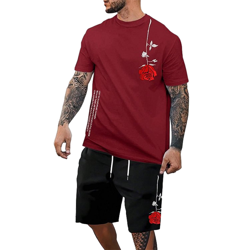2023 camiseta de moda de verano corriendo fitness cuello redondo manga corta 3D impresión de los hombres de comercio exterior traje de Deportes de calle