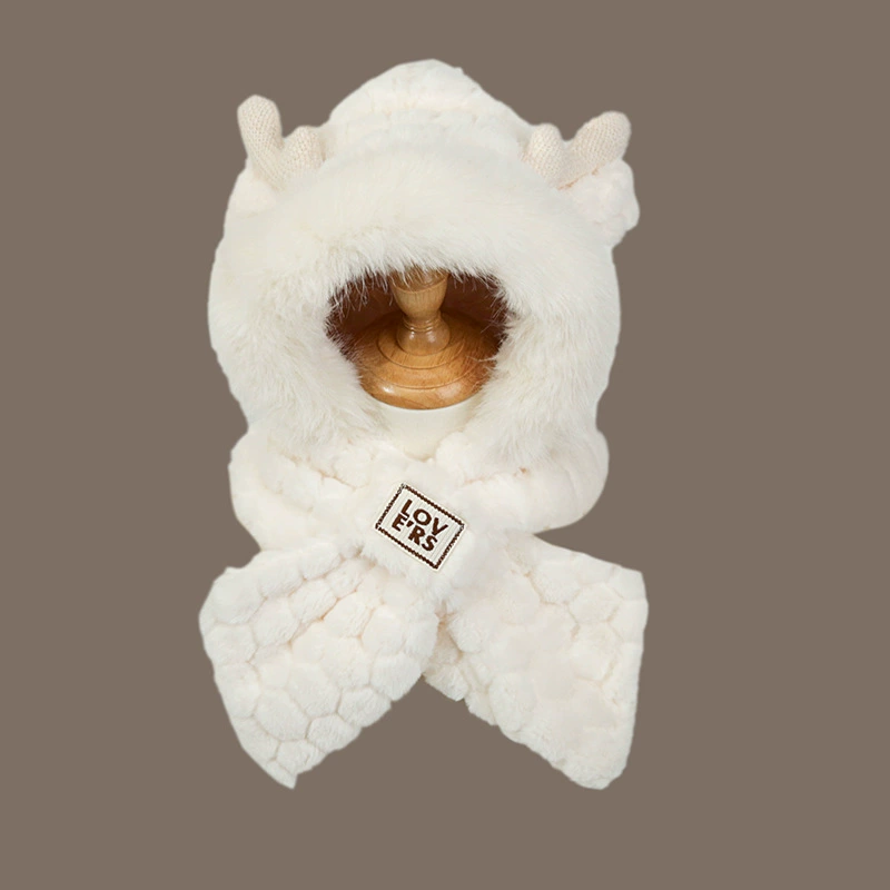 Demi-season cute scarf, velvet keep warm universal hat with hood for students, increased thickness