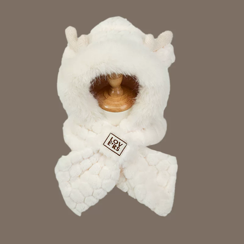 Demi-season cute scarf, velvet keep warm universal hat with hood for students, increased thickness
