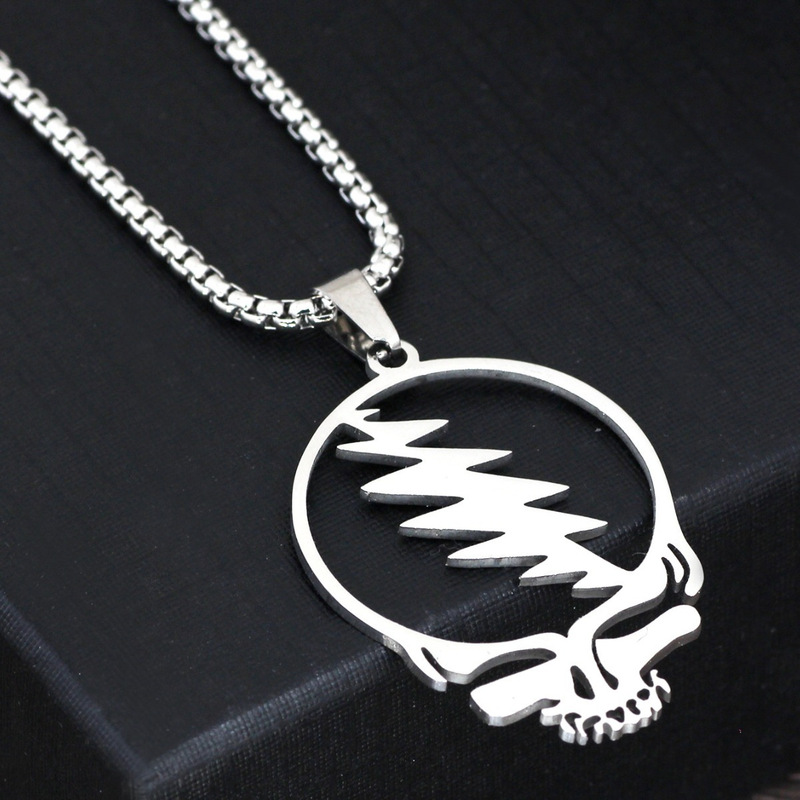 Cross-border European and American fashion punk rock band Grateful Dead skull stainless steel necklace gothic personality hip hop jewelry