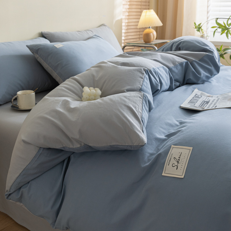 Pure Cotton Four-Piece Set, Solid Color Single Piece, Nantong Pure Cotton Three-Piece Set, Bed Sheet, Duvet Cover, Single Student Duvet Cover, Dormitory 4