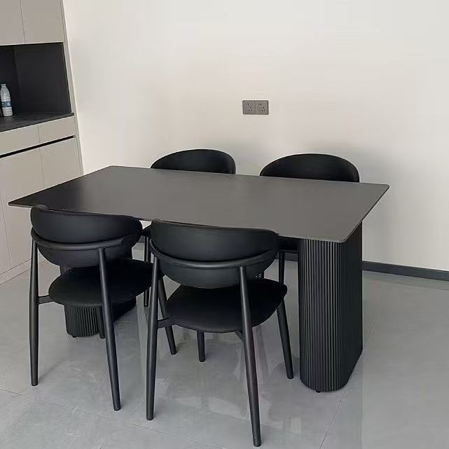 Modern Light Luxury Black Slate Dining Table and Chair Set, Italian-Style Home Dining Table, Rectangular, Suitable for Small Apartments, Minimalist
